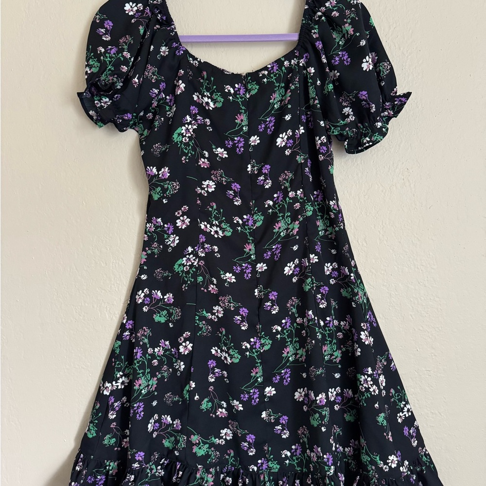 Green and Purple Mini Sundress with Puff Sleeves for a Casual Night Out